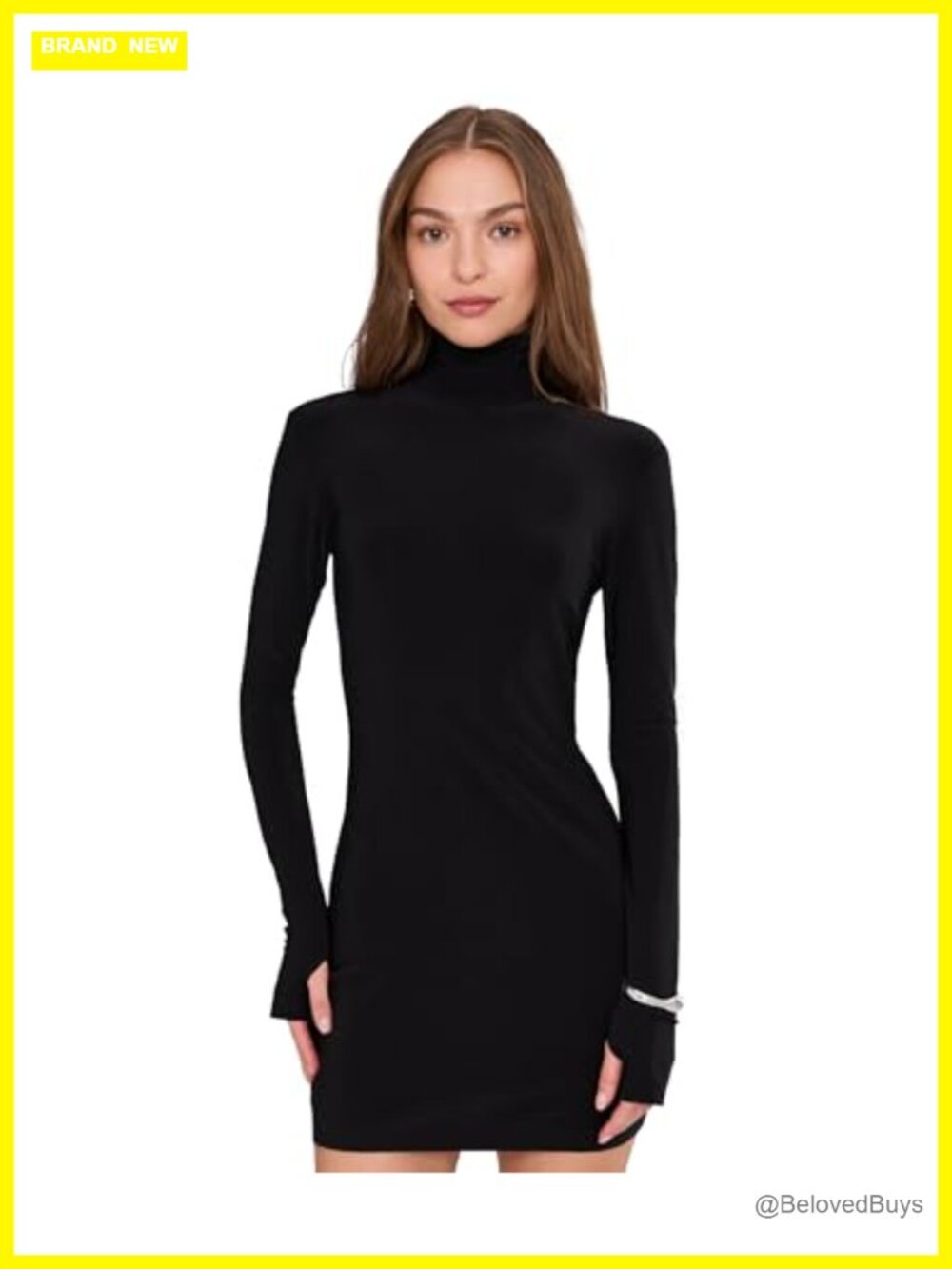 Norma Kamali Women's Long Sleeve Turtleneck Mini Dress Zipper Bodycon